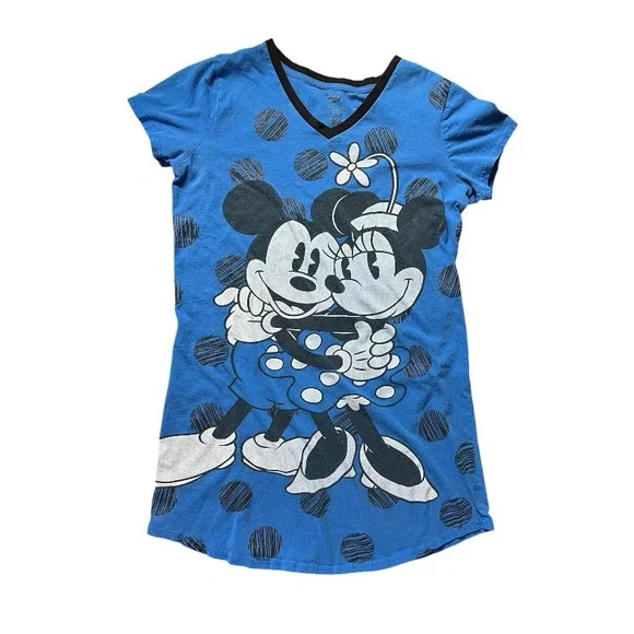 Disney Store Mickey Minnie Sleep Shirt Nightgown Blue Polka Dot Pajama Tee M/L - Picture 9 of 9